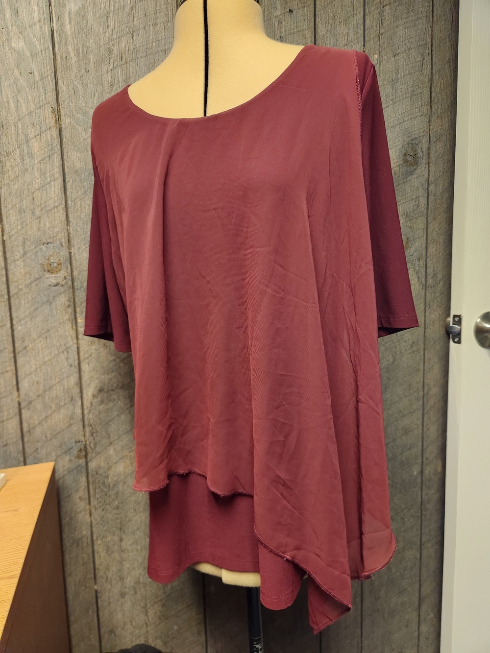 Women's Wine Asymmetrical Layered Top - Picture 11 of 12